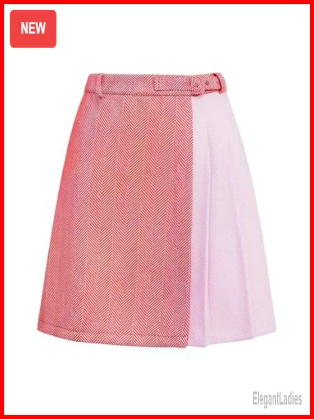 Tweed Knee Length A-Line Skirt High Waisted Pleated Belted